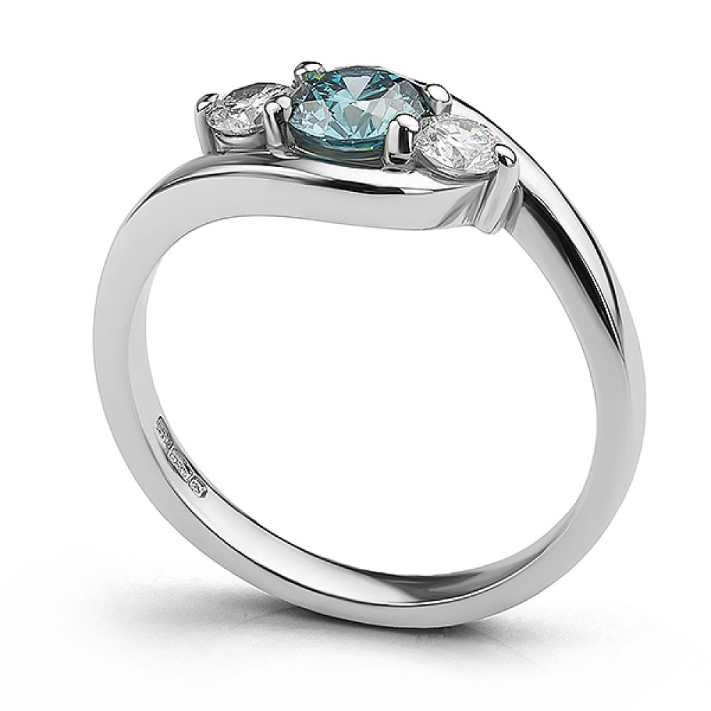 Side view of the blue diamond three stone ring Side view of the blue diamond three stone ring