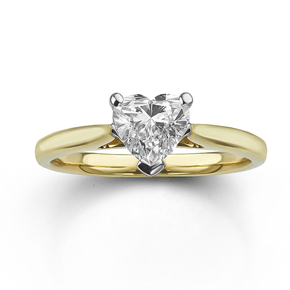 Lab-grown 1 carat heart-shaped diamond solitaire engagement ring top view Lab-grown 1 carat heart-shaped diamond solitaire engagement ring top view