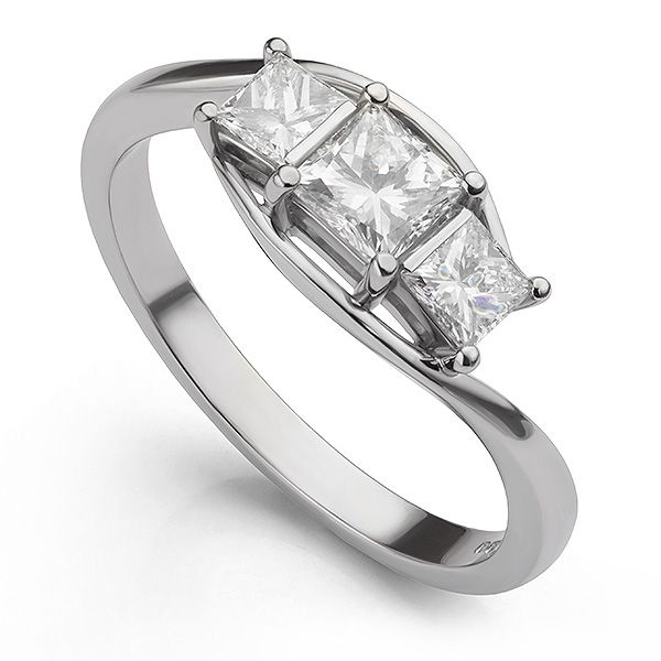 Princess 3 Stone Ring with Crossover Shoulders Main Image