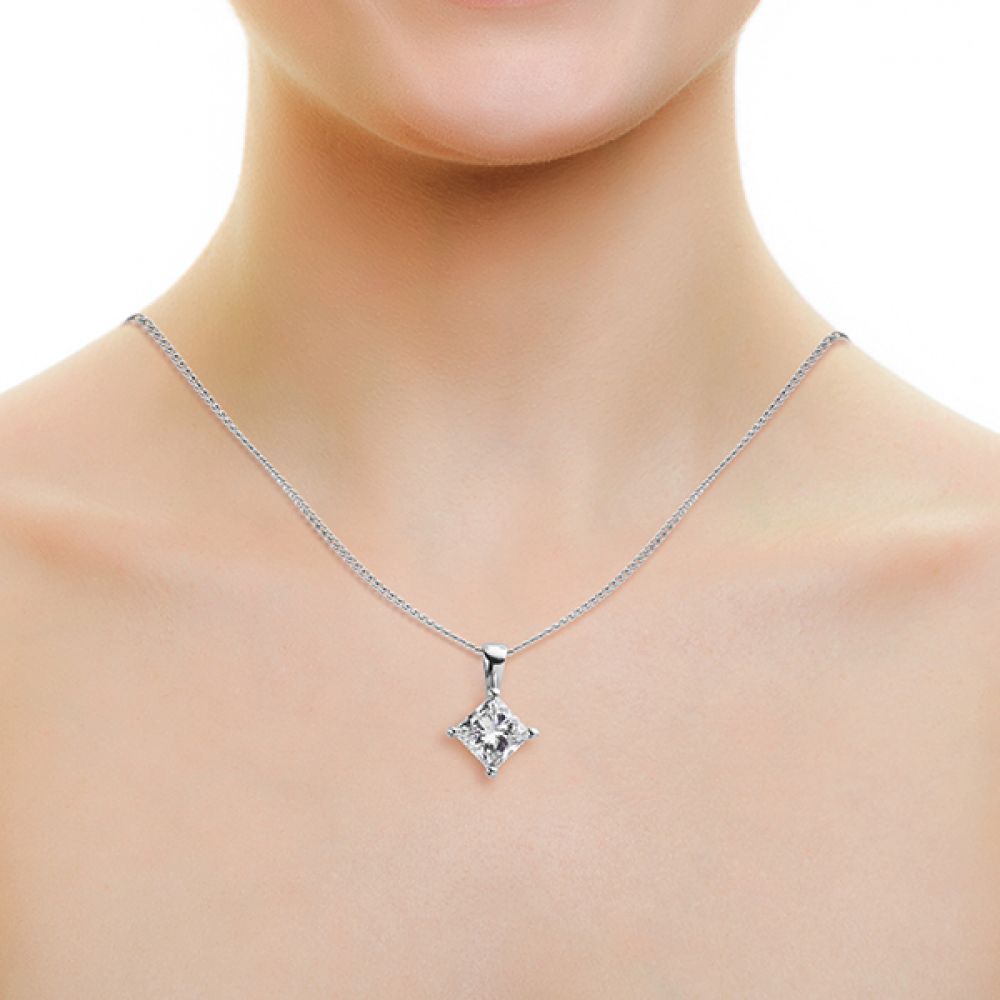 1 Carat Princess Cut Lab-Grown Diamond Necklace worn on neck 1 Carat Princess Cut Lab-Grown Diamond Necklace worn on neck