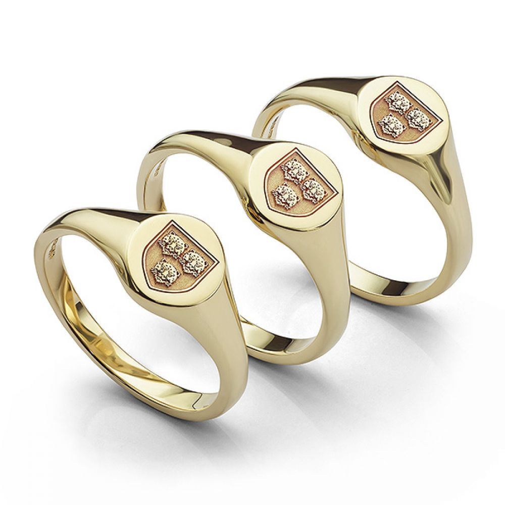 Three Gold Family Crest Signet Rings