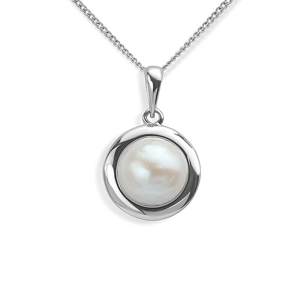 Sterling Silver Pearl Halo Pendant