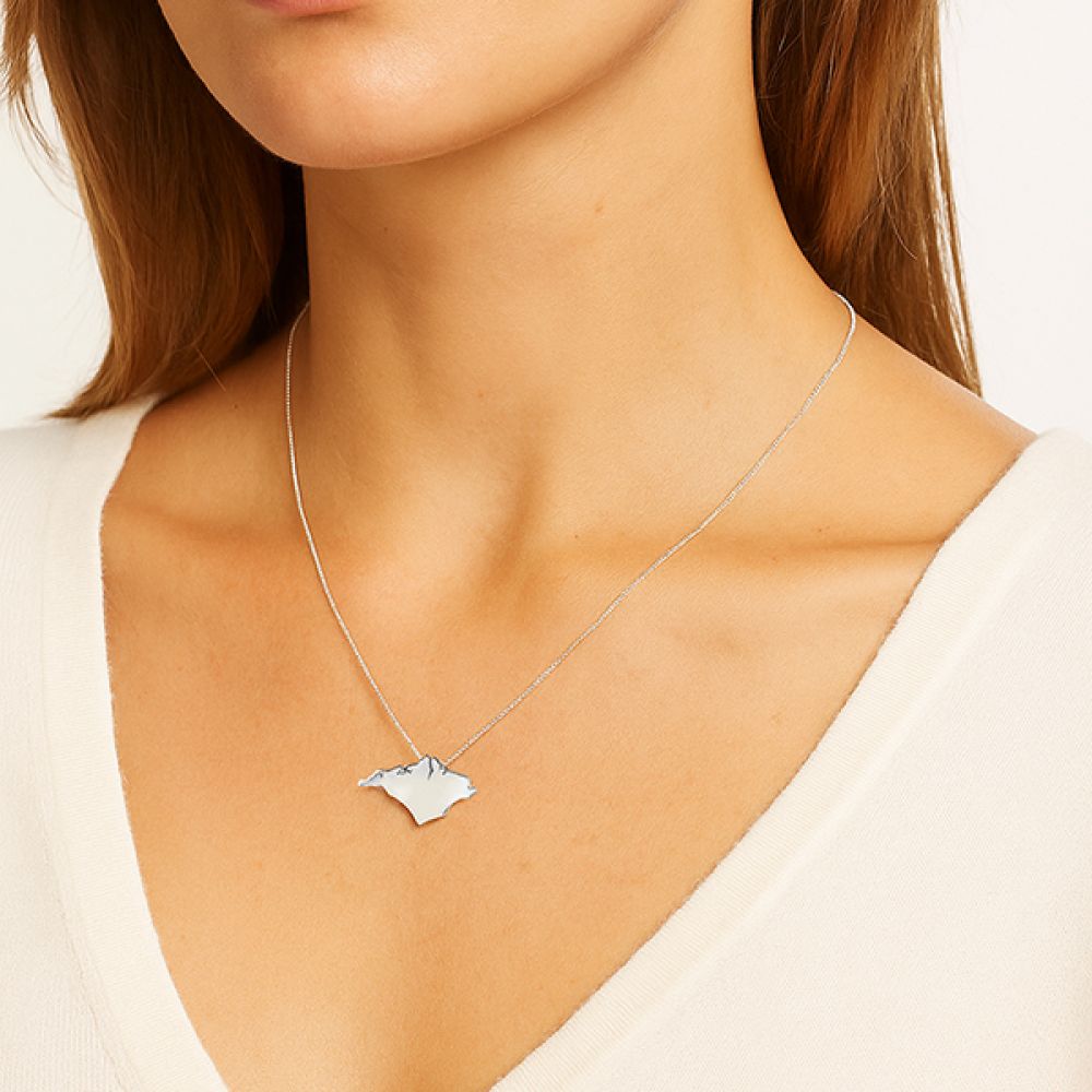 Isle of Wight Shaped Silver Necklace Worn around Neck Isle of Wight Shaped Silver Necklace Worn around Neck