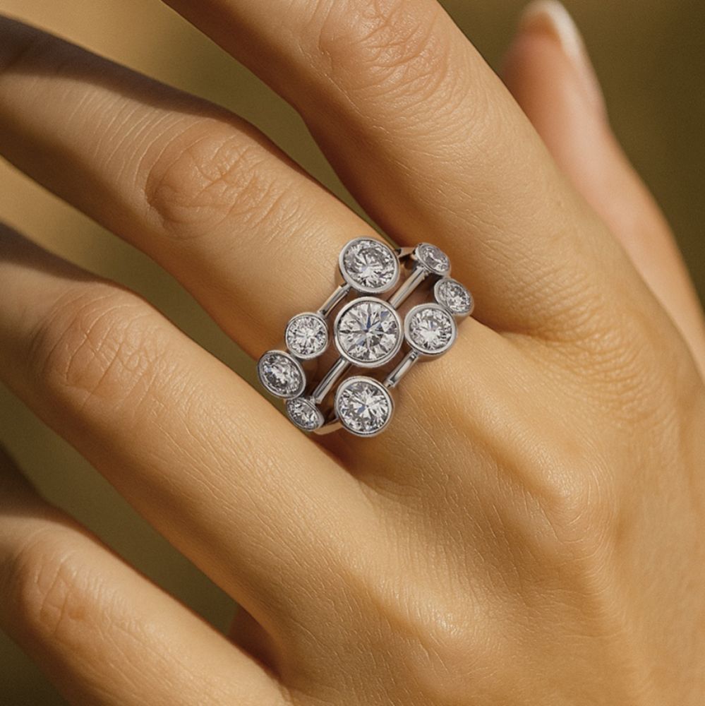 Bowery 2 carat diamond bubble ring shown on finger Bowery 2 carat diamond bubble ring shown on finger
