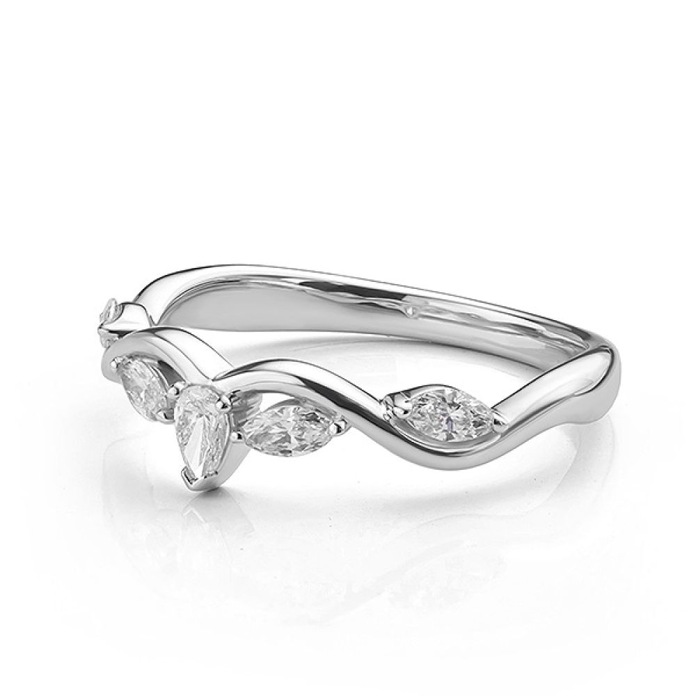 Tiara style shaped wedding ring with marquise cut diamonds flat view Tiara style shaped wedding ring with marquise cut diamonds flat view