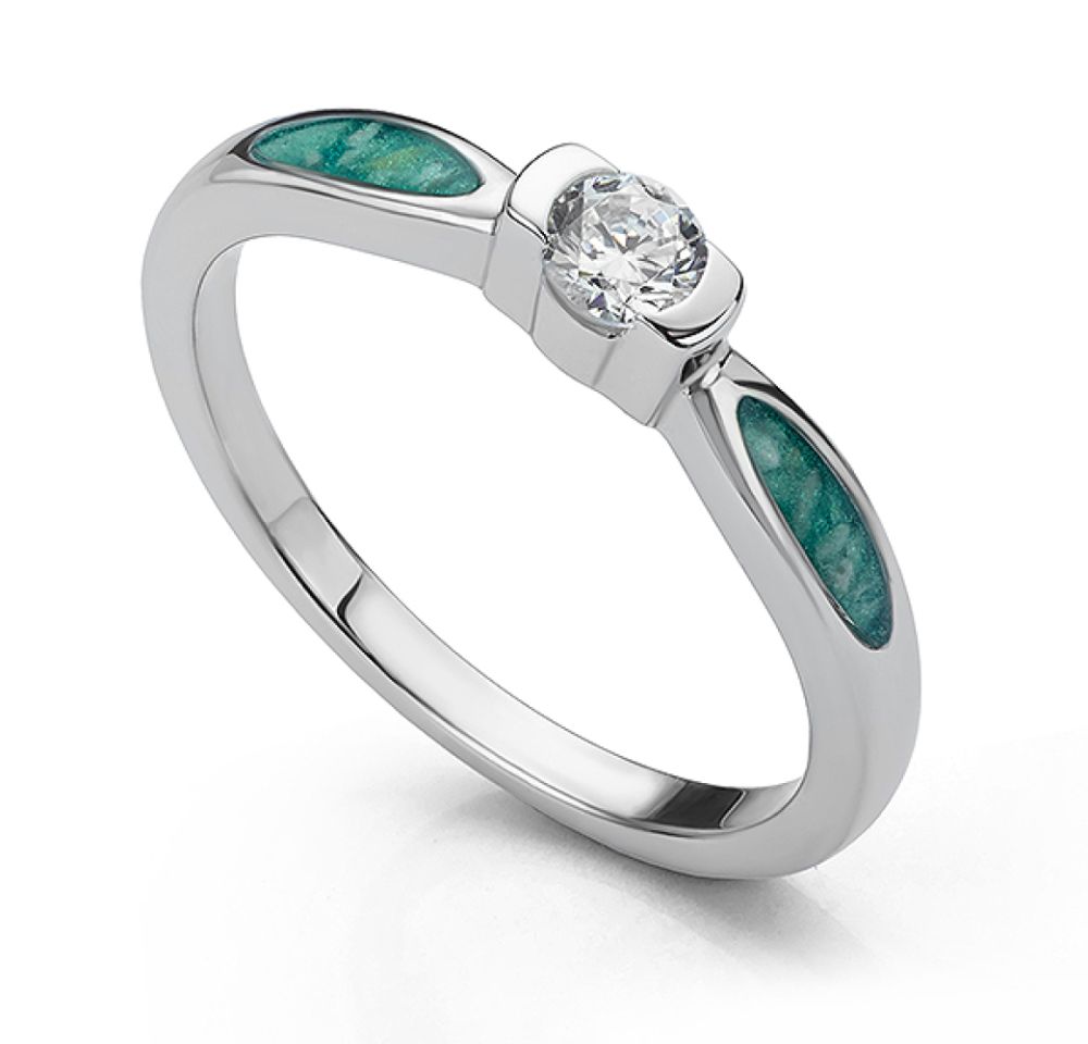 Memorial Ashes Ring with Ashes Set into the Shoulders