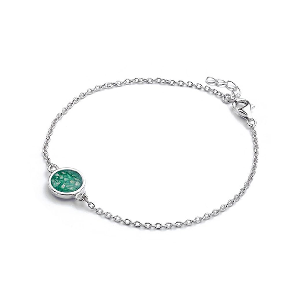 Silver ashes bracelet shown here in green