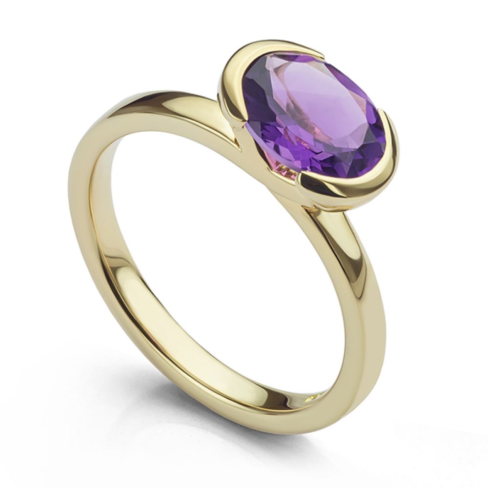 Amethyst Solitaire Engagement Ring with East West Setting in Yellow Gold Amethyst Solitaire Engagement Ring with East West Setting in Yellow Gold
