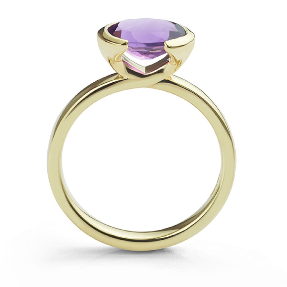 Amethyst Solitaire Engagement Ring with East West Setting in Yellow Gold Side View Amethyst Solitaire Engagement Ring with East West Setting in Yellow Gold Side View