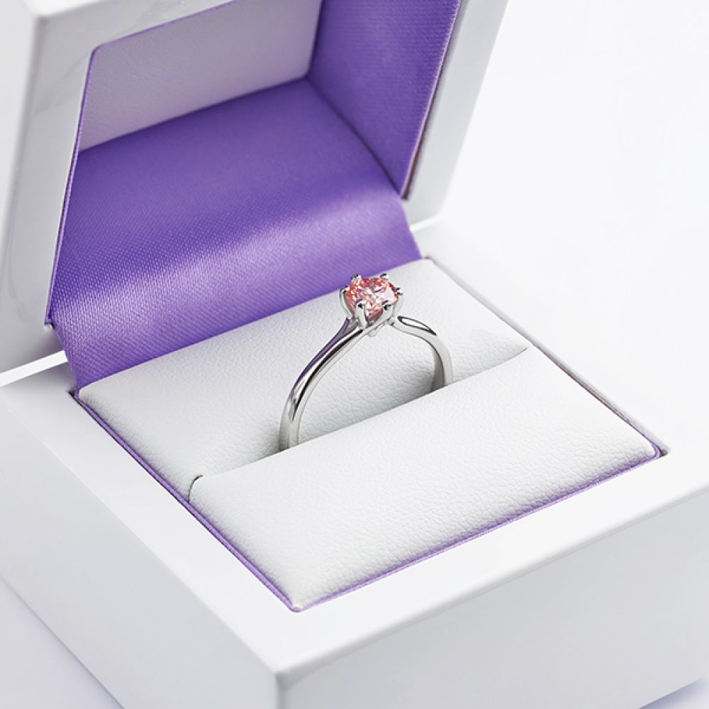 Pink Destiny engagement ring shown in ring box Pink Destiny engagement ring shown in ring box