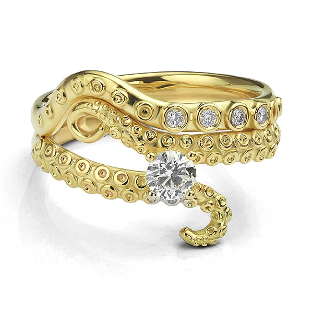 Bespoke Yellow Gold Octopus Ring Set