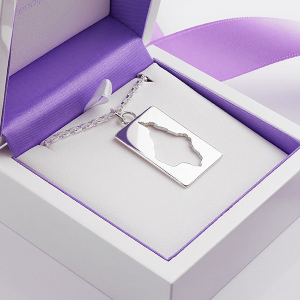Men's rectangular Isle of Wight necklace shown in presentation box