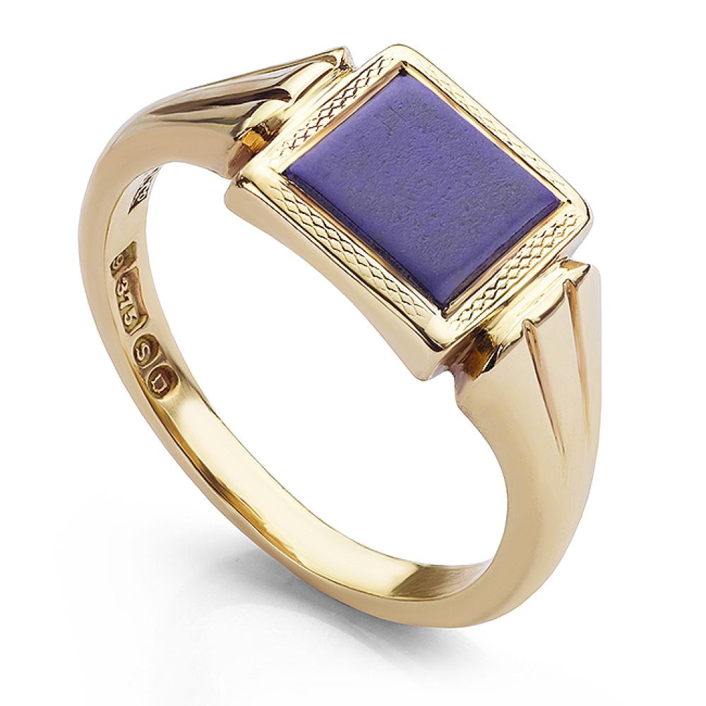 Pre-loved mens lapis lazuli gold signet ring