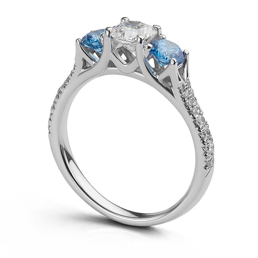 Blue diamond trilogy ring side view