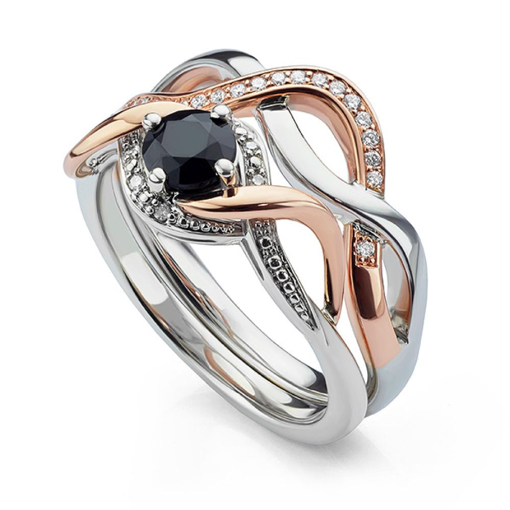 Asymmetric diamond wedding ring with wedding with engagement ring