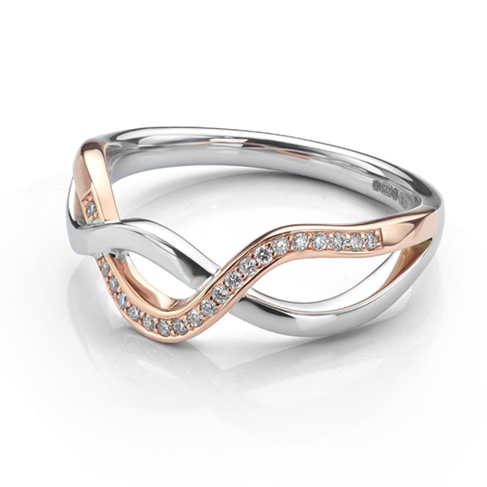 Asymmetric diamond wedding ring with wedding flat view