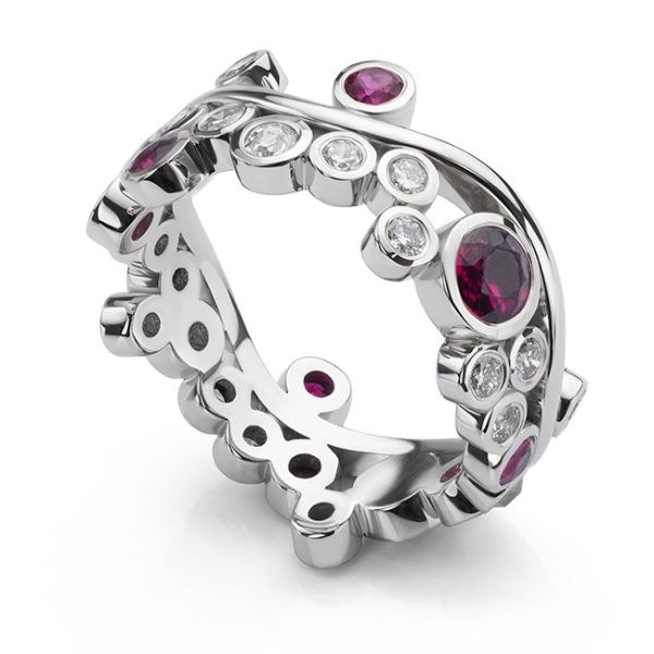 Ornate Diamond & Ruby Bubble Ring Main Image