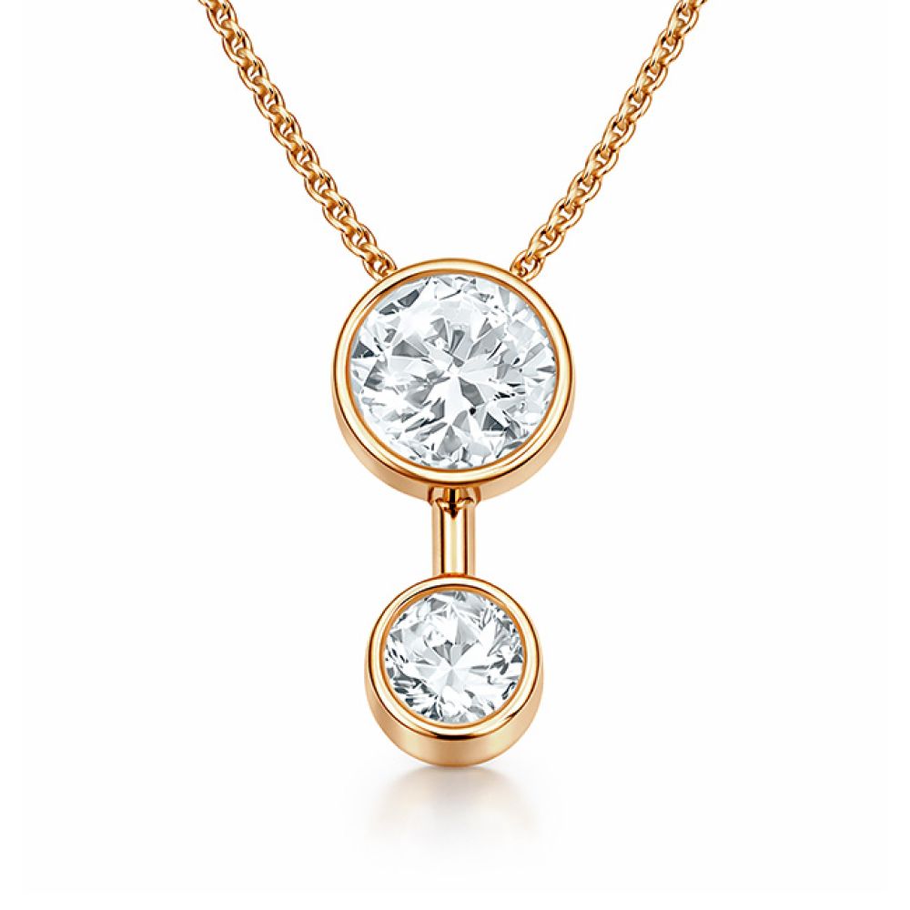 Rose Gold 2 Stone Diamond Pendant Front View