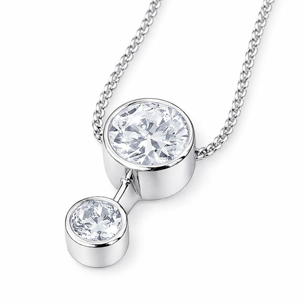 Rose Gold 2 Stone Diamond Pendant Flat View in White Gold
