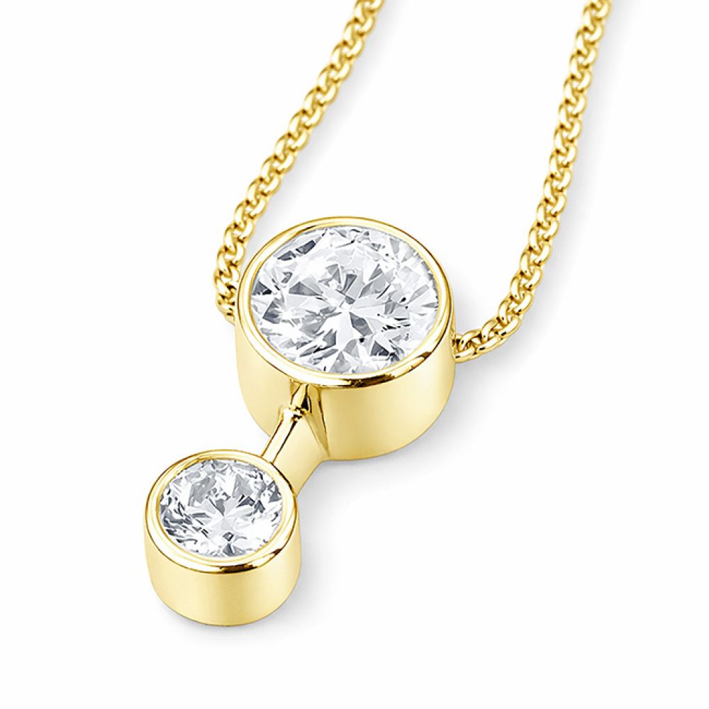 Rose Gold 2 Stone Diamond Pendant Flat View in Yellow Gold