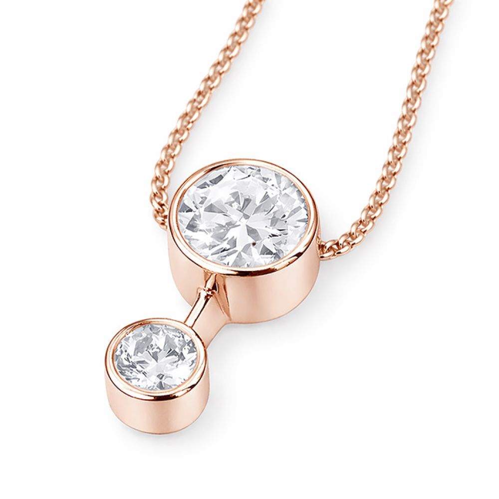Rose Gold 2 Stone Diamond Pendant Flat View