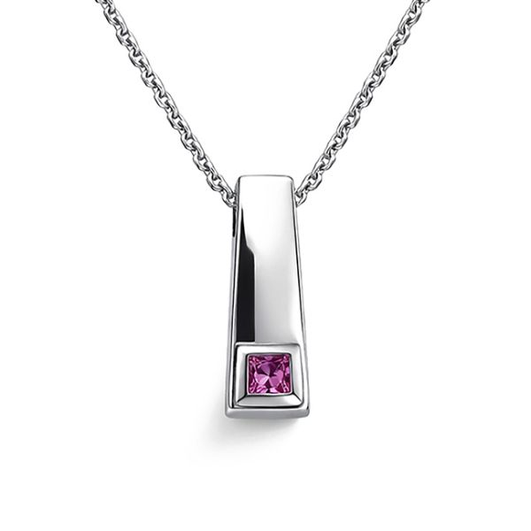 Princess Cut Pink Sapphire Bar Pendant - 18ct White Gold Main Image