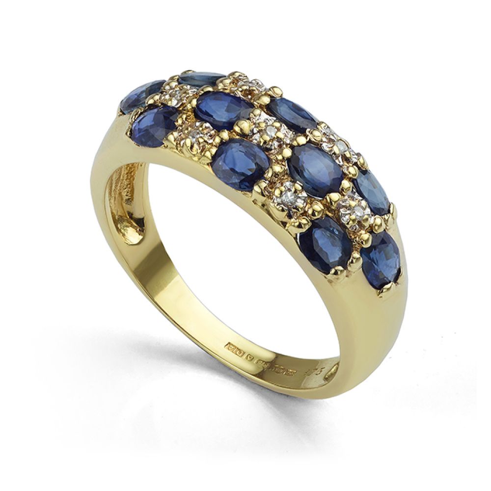 Pre-loved domed blue sapphire and diamond gypsy ring