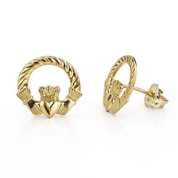 Cherished Authentic Gold Claddagh Earrings Main Image