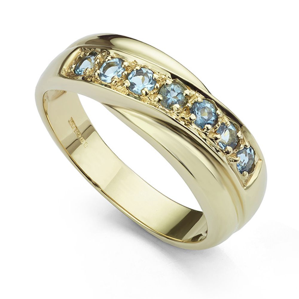 Pre-loved Aquamarine 7 stone yellow gold dress ring