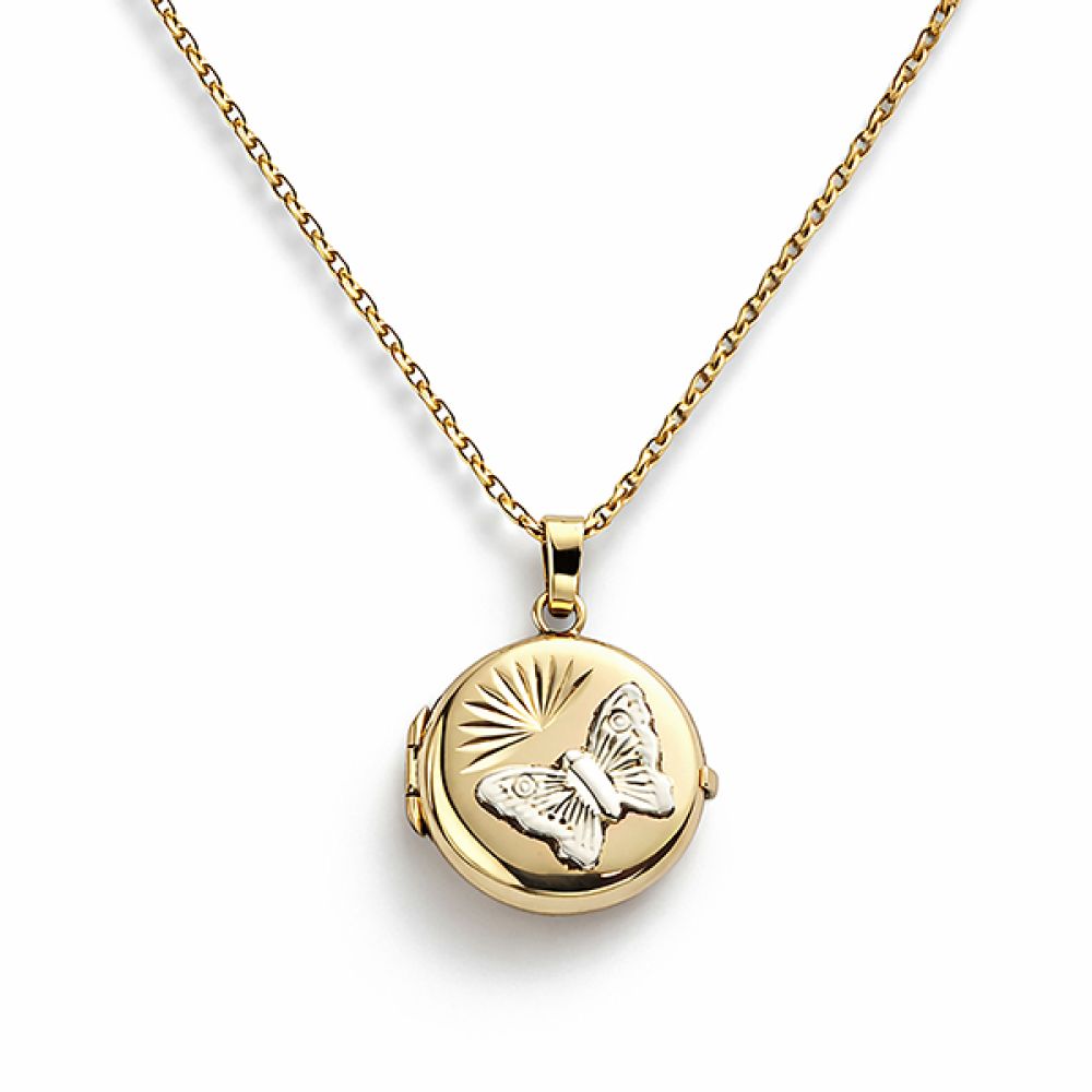 Pre-loved yellow and white gold butterfly locket closed