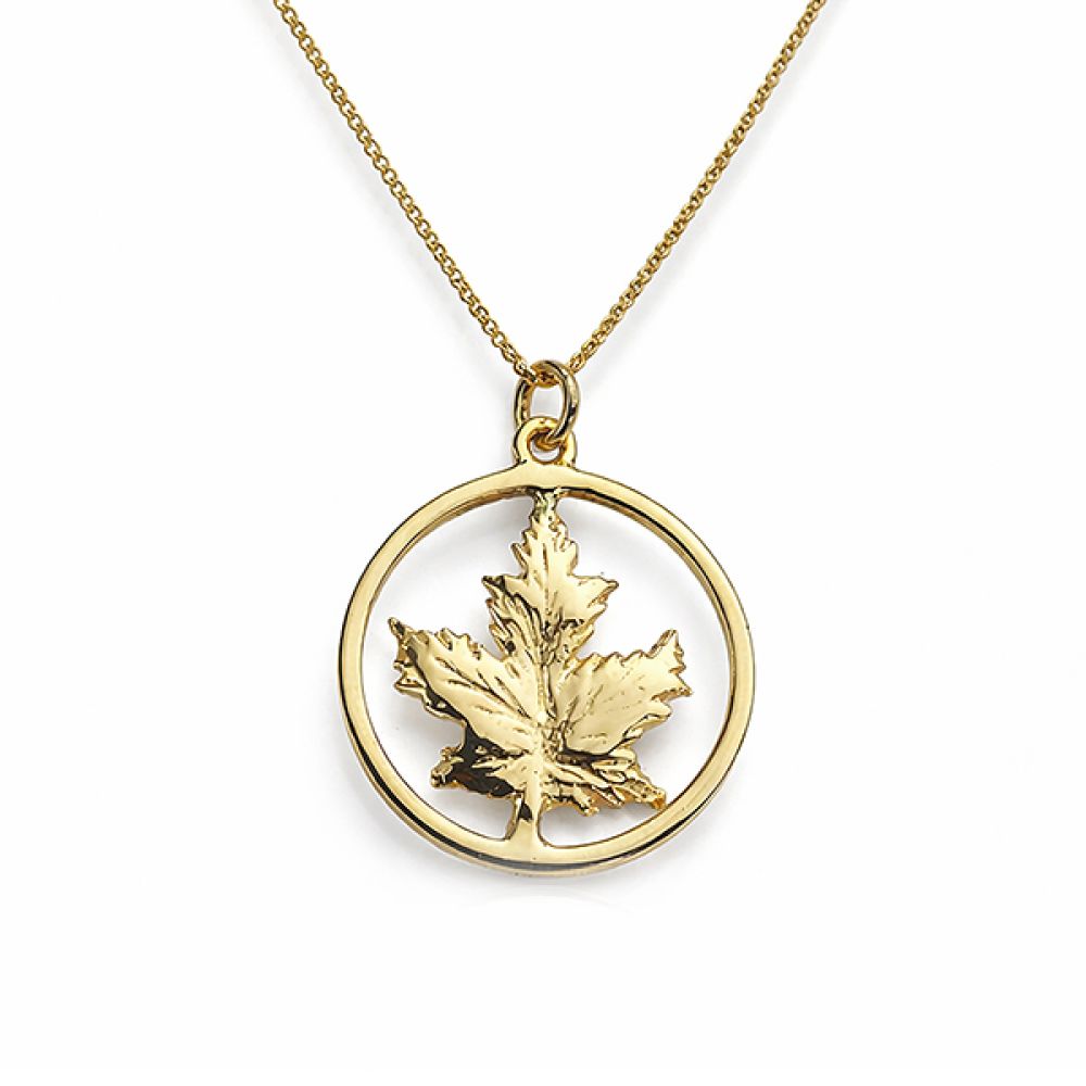14K Circular Gold Canadian Maple Leaf Necklace Pre-Owned