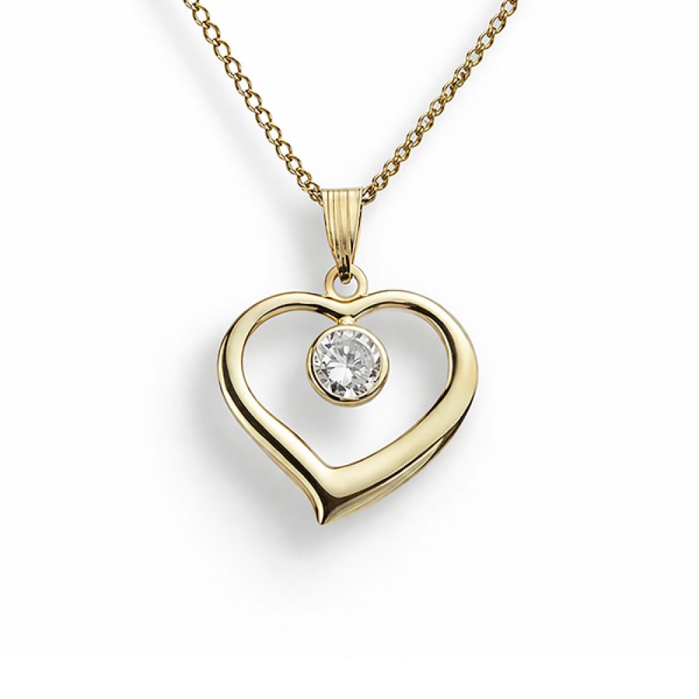 Pre-loved cubic zirconia yellow gold open heart necklace
