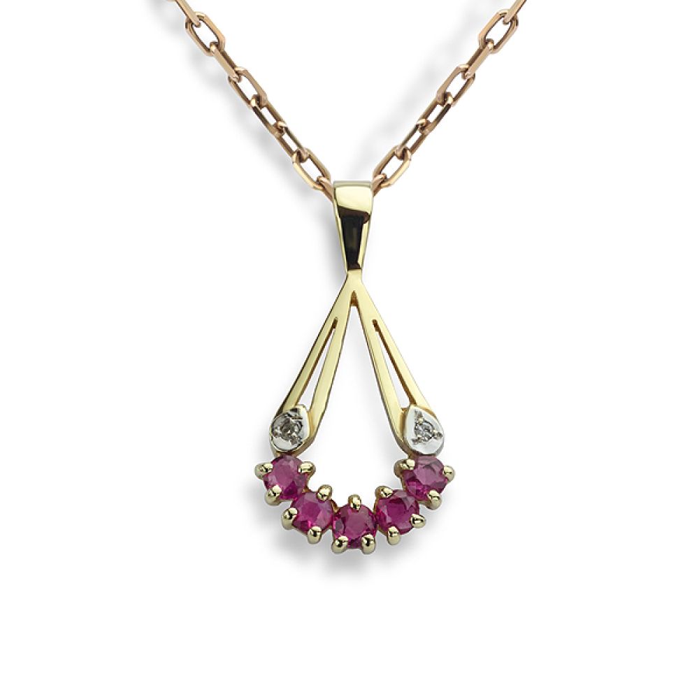 Pre-loved Pink Tourmaline and diamond drop necklace in yellow gold