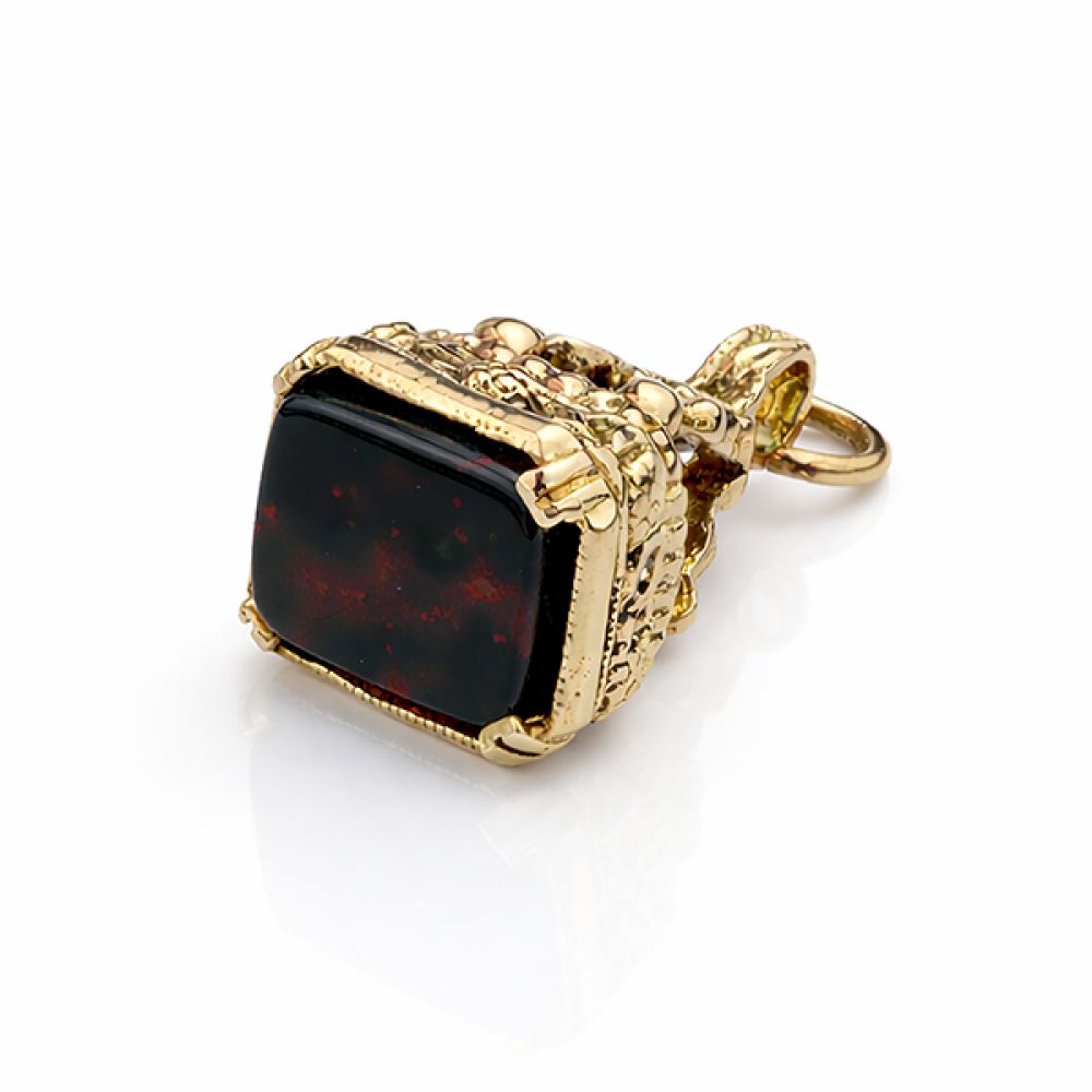 Bloodstone gold fob charm pendant front view