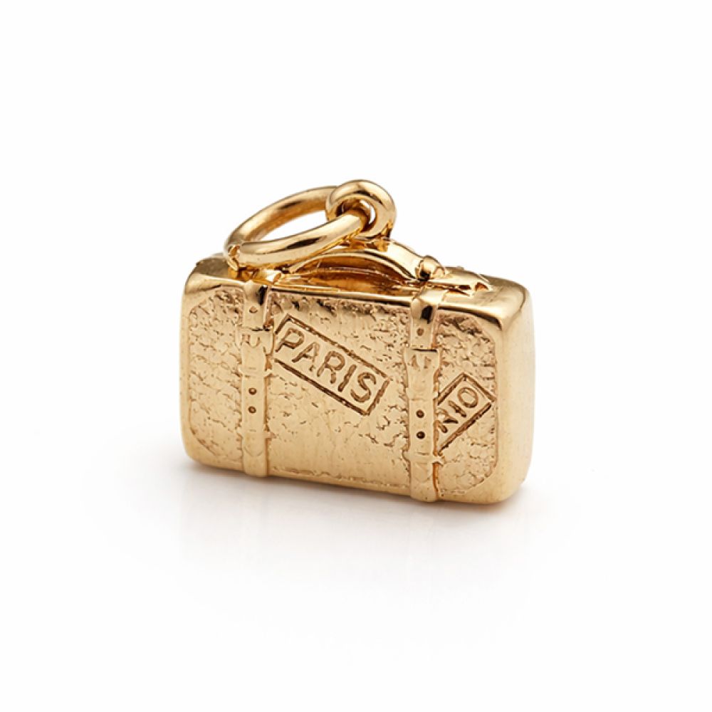 Paris Rio Gold Suitcase Charm Front