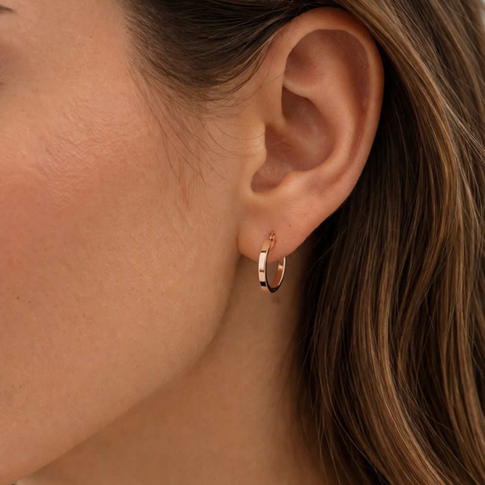 9ct Rose Gold Hoop Earrings in Ear