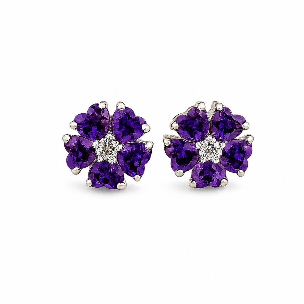 Heart Amethyst cluster earrings