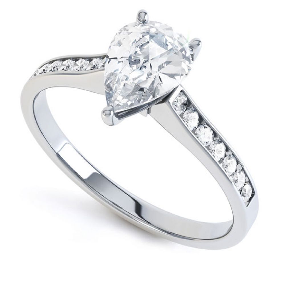 Pear Shaped Solitaire with Diamond Set Shoulders Pear Shaped Solitaire with Diamond Set Shoulders