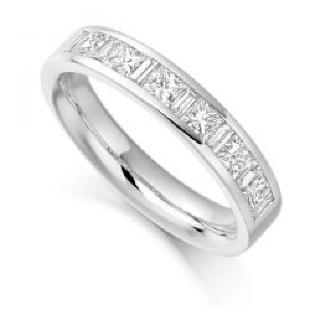 Baguette and Princess Cut Half Diamond Eternity Ring