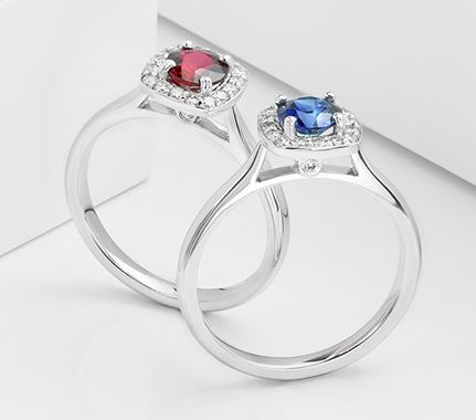 Ruby and Sapphire Diamond Halo Rings