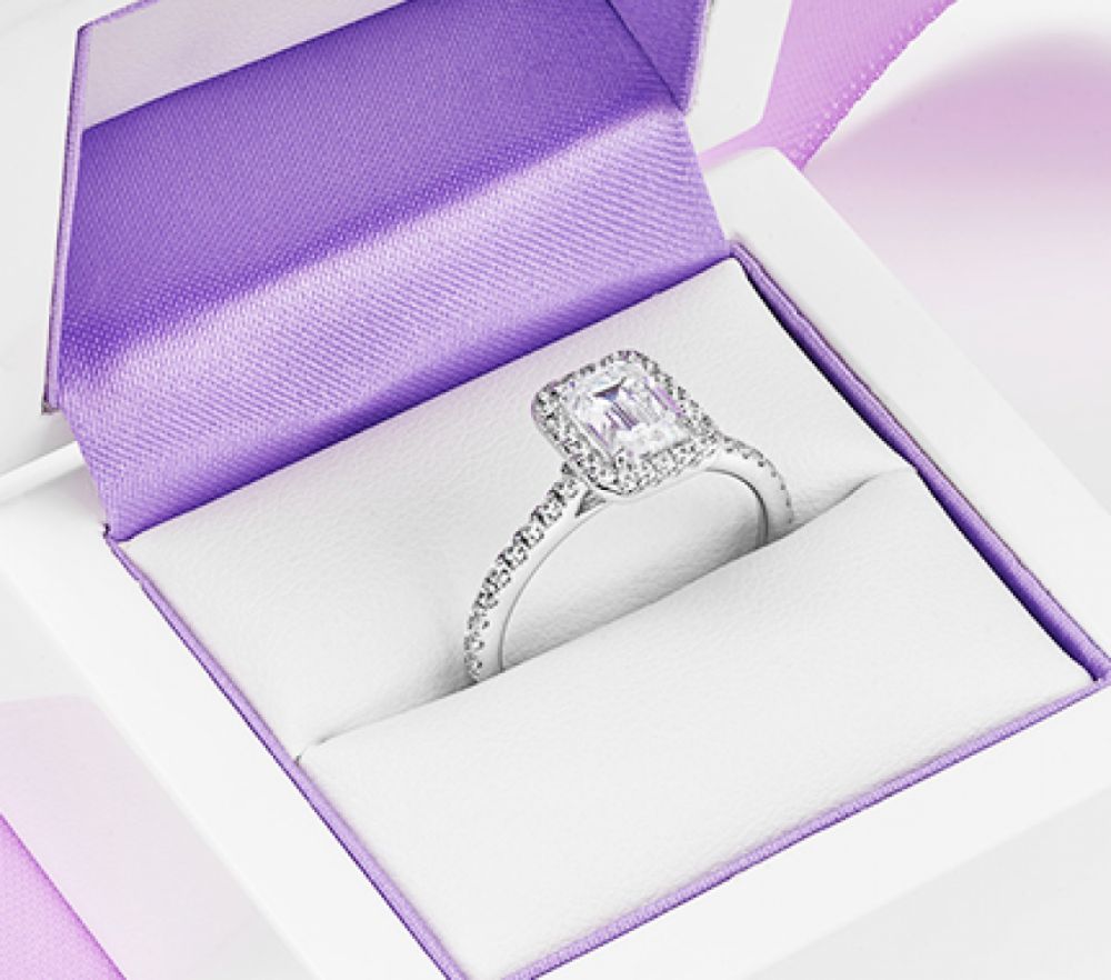 Emerald cut diamond halo setting Emerald cut diamond halo setting
