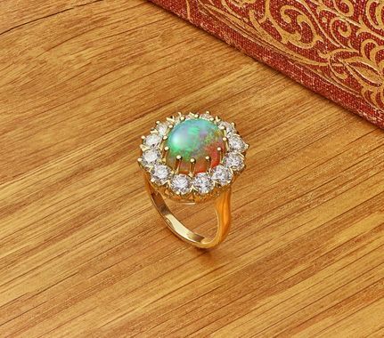 Opal cluster vintage engagement ring