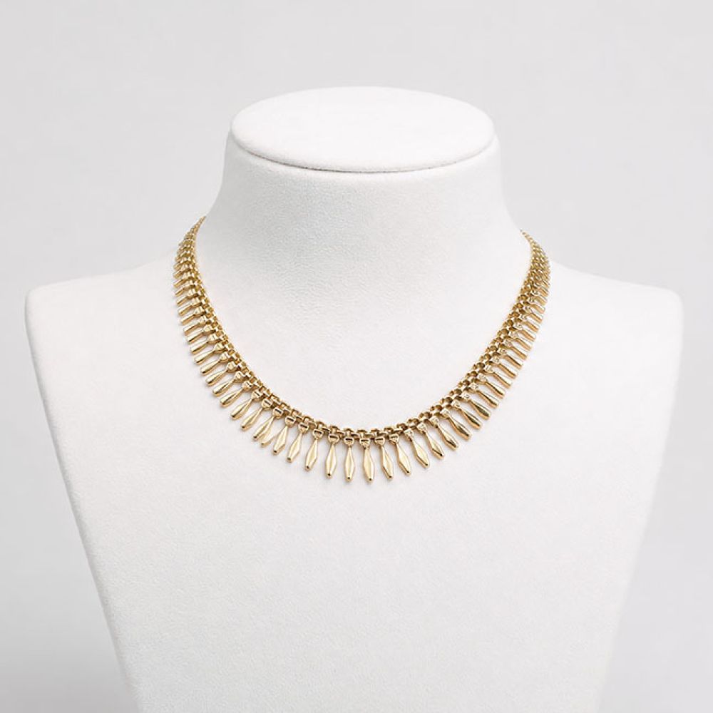 Yellow Gold Fringe Collar on white bust front view