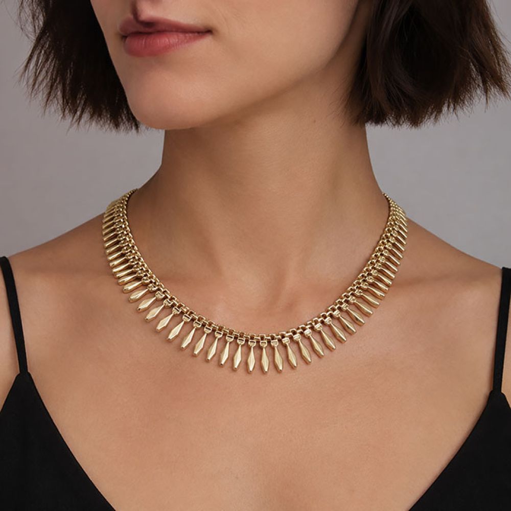 Yellow Gold Fringe Collar on model