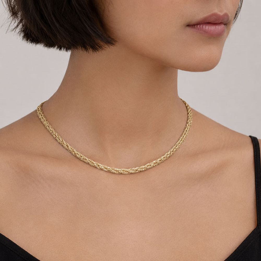 Pre-Loved Italian 9ct Yellow Gold Multi-Strand Necklace on Model Front View