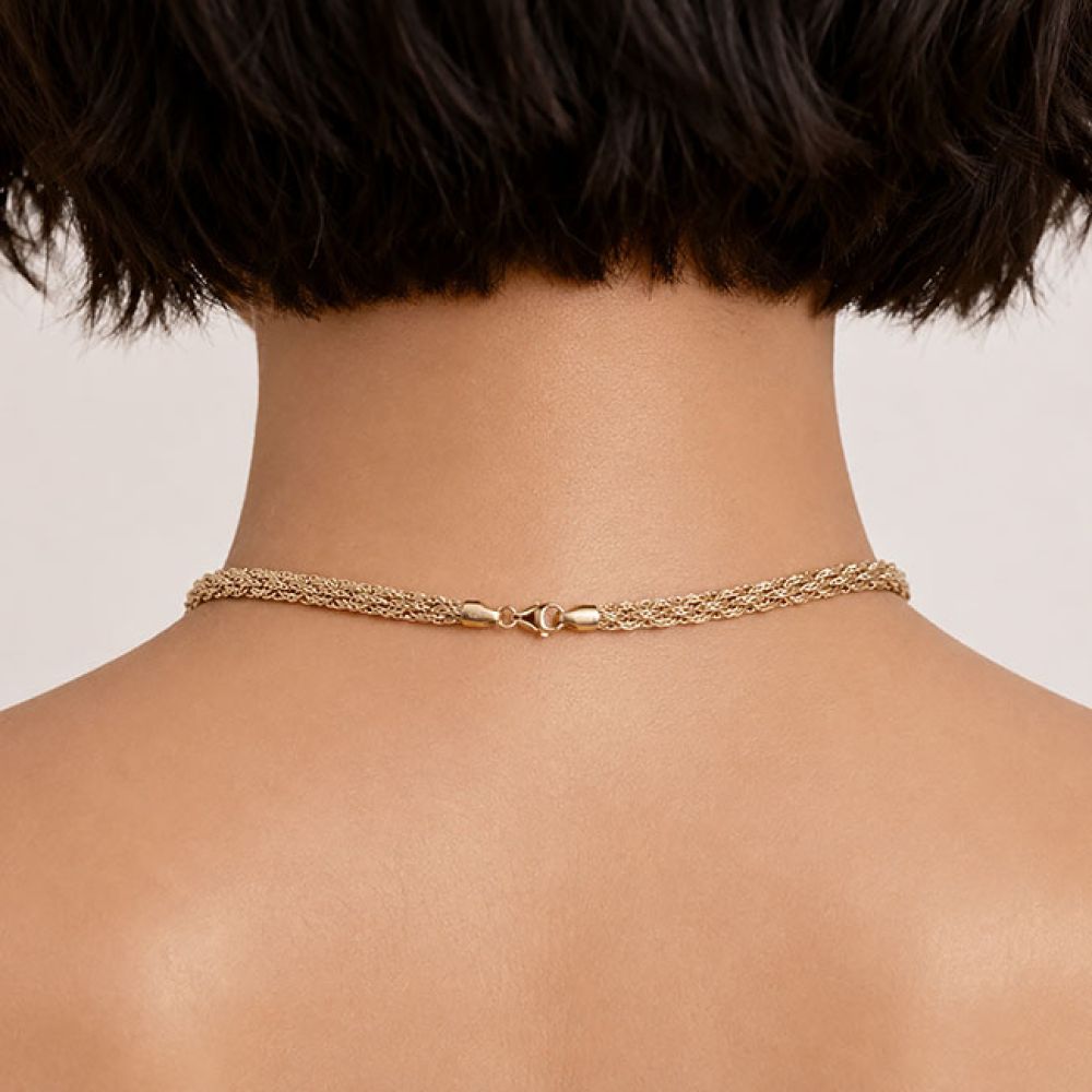 Pre-Loved Italian 9ct Yellow Gold Multi-Strand Necklace on Model Back View