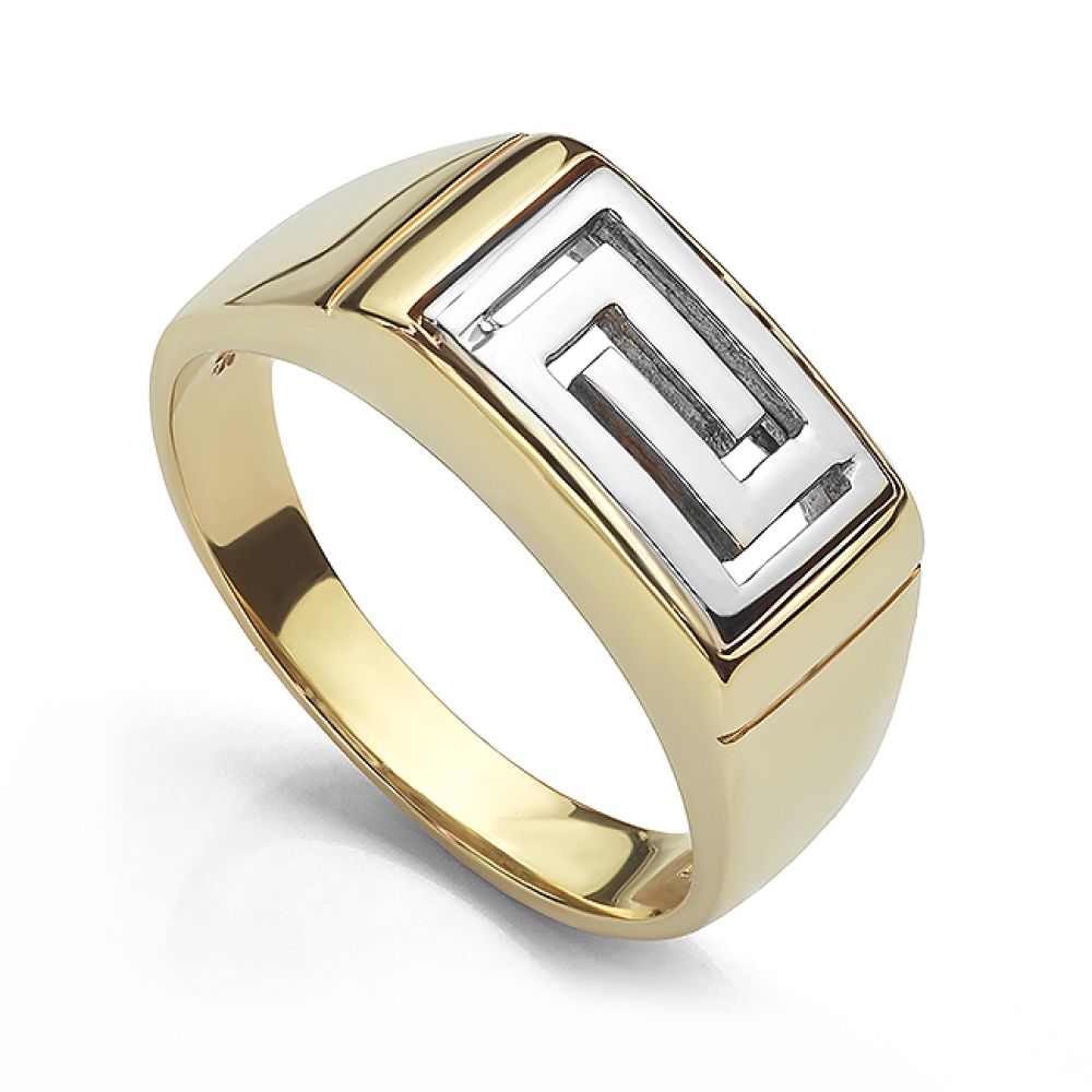 Pre-Loved 14ct Yellow and White Gold Greek Key Signet Ring