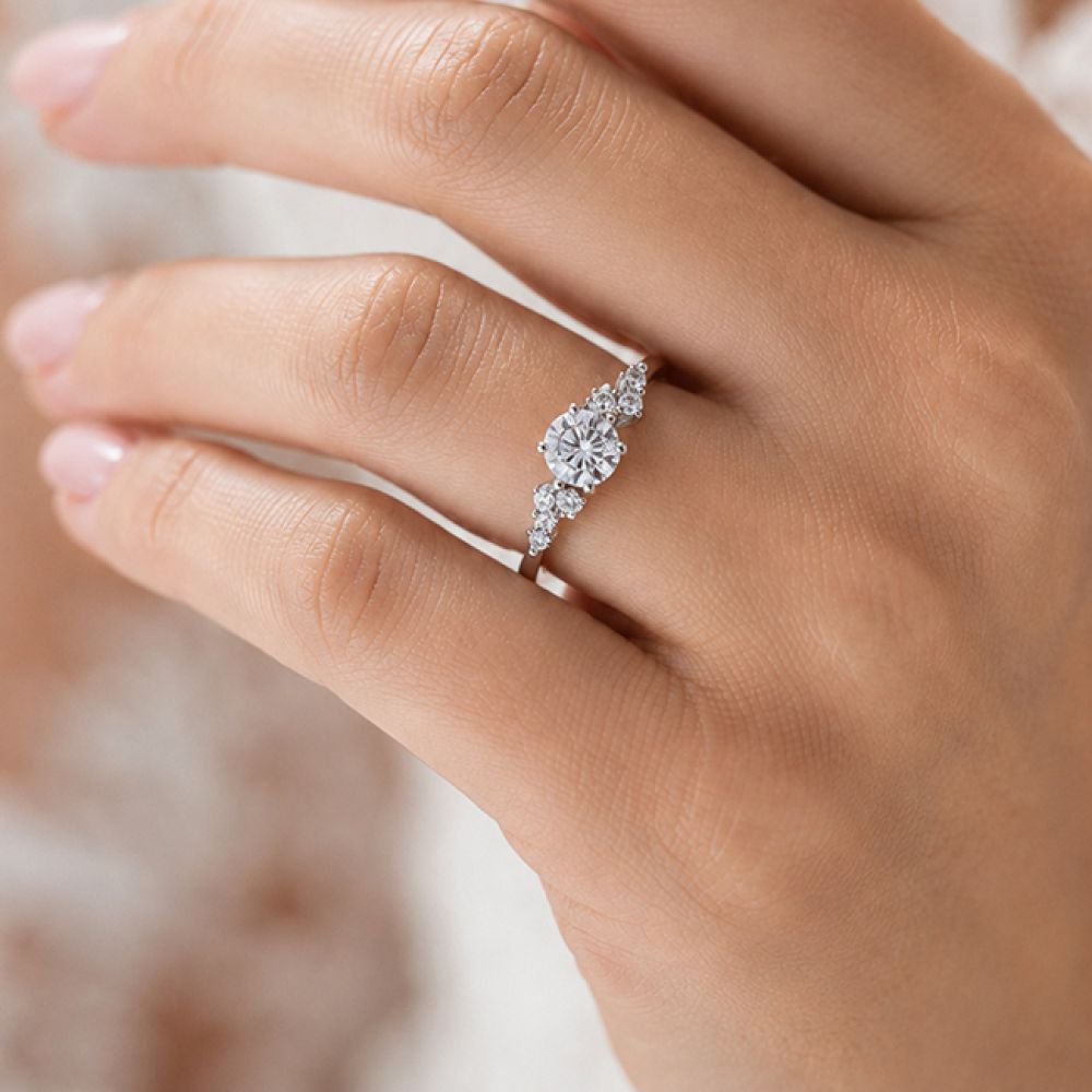 Velestia diamond engagement ring on finger