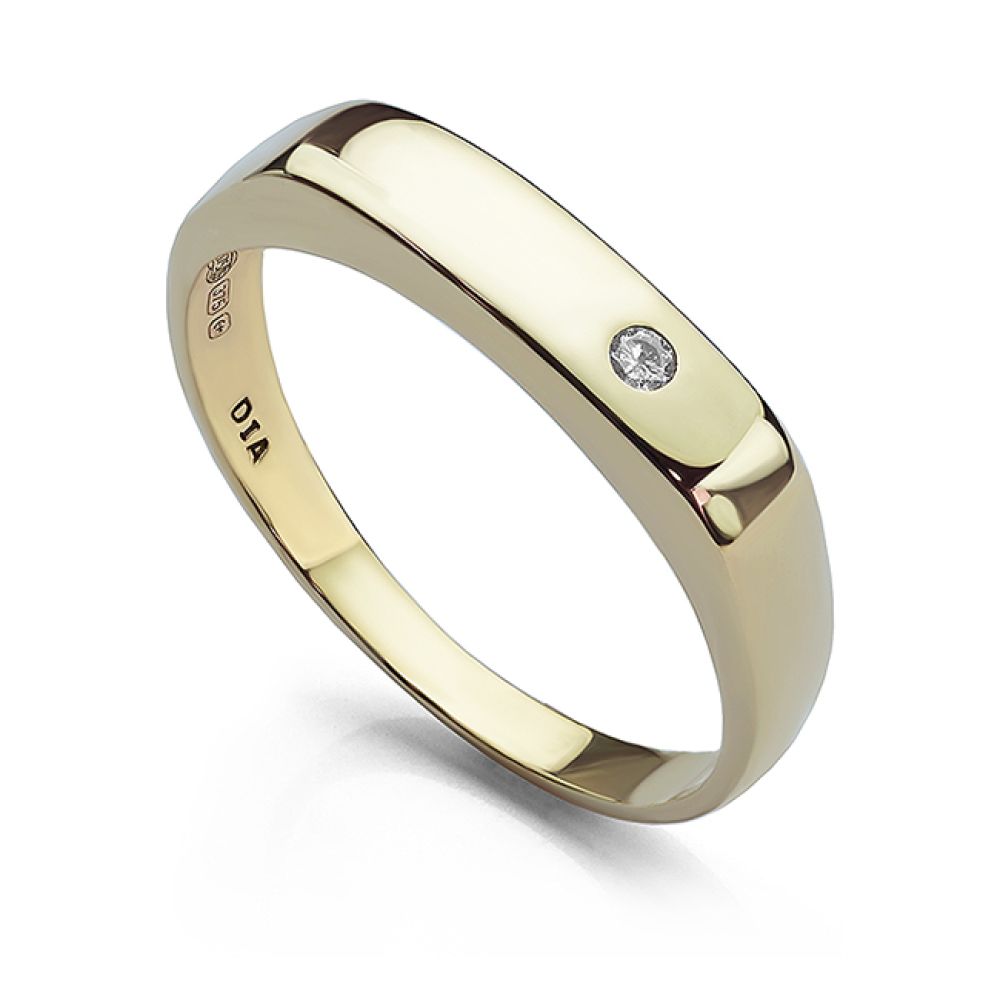 Pre-loved flush set diamond signet ring in yellow gold