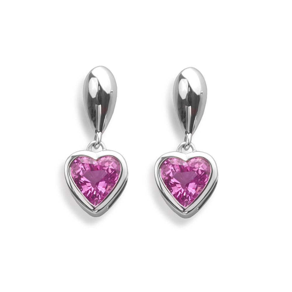 Bespoke Heart-Shaped Pink Sapphire Drop Earrings